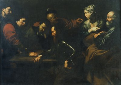 De verloochening van Petrus door Master of the Judgment of Solomon